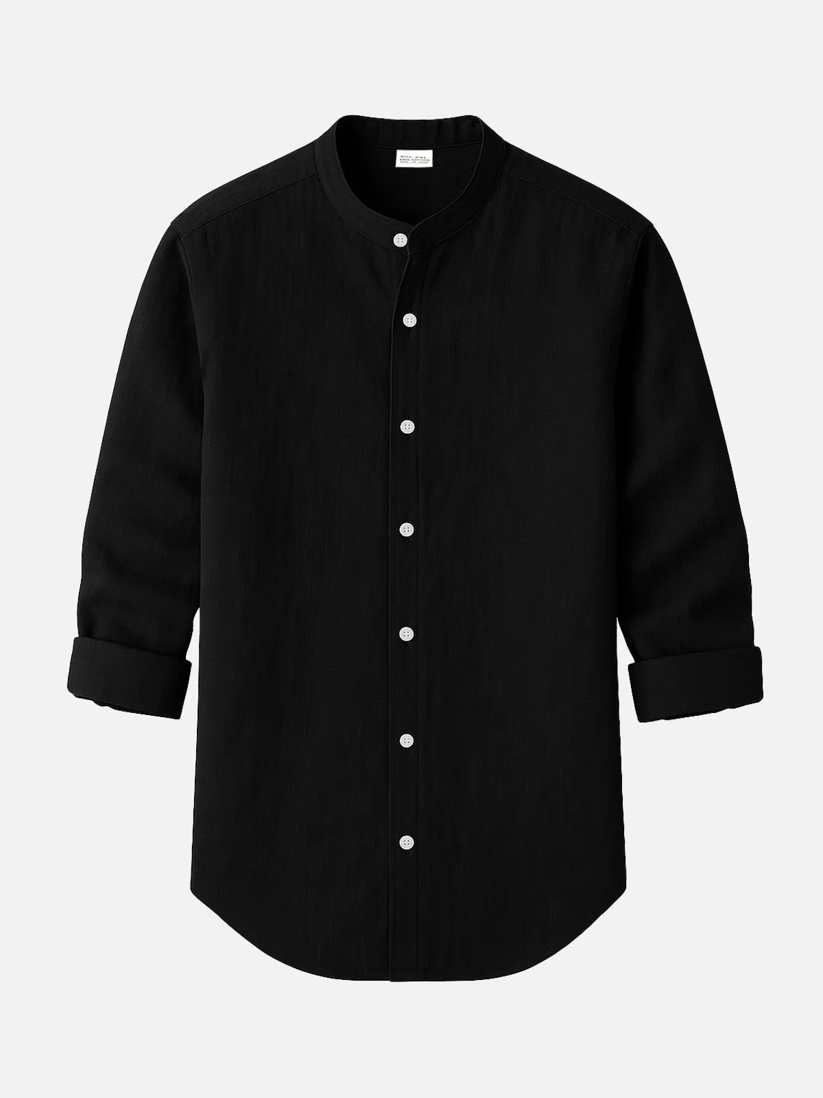 Men's Linen Blend Band Collar Long Sleeve Shirt sold by Eleven Oasis