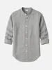 Men's Linen Blend Band Collar Long Sleeve Shirt sold by Eleven Oasis