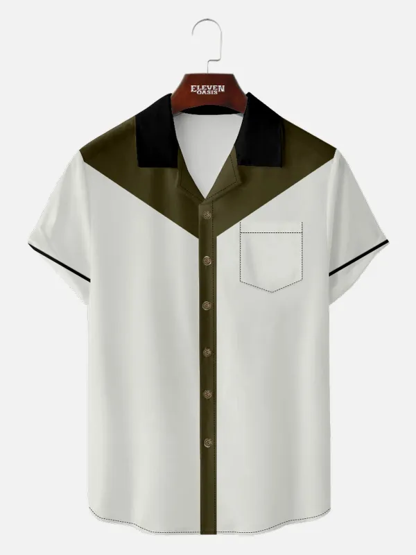 Men's Retro Color Block Bowling Short Sleeve Shirt sold by Eleven Oasis