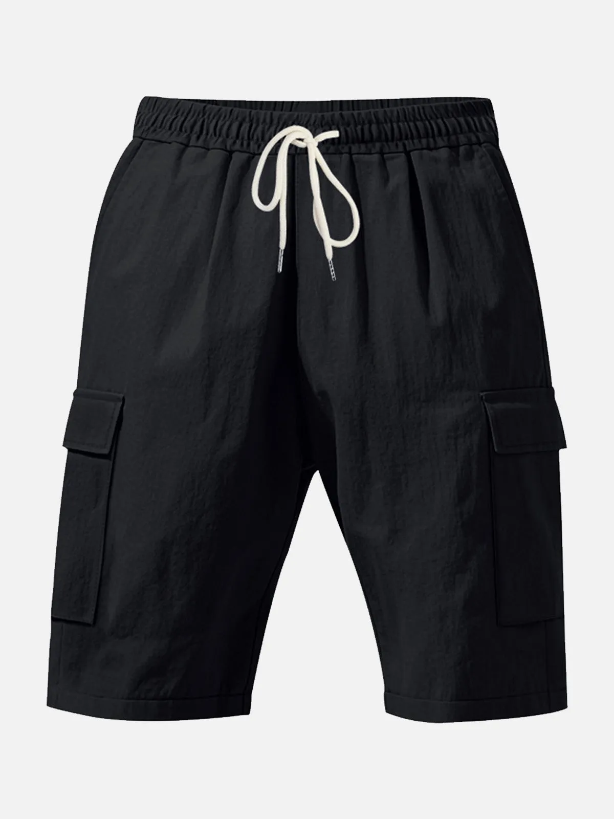 Men's Solid Color Linen Shorts Waist Drawstring Cargo Shorts sold by Eleven Oasis