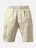 Men's Solid Color Linen Shorts Waist Drawstring Cargo Shorts sold by Eleven Oasis