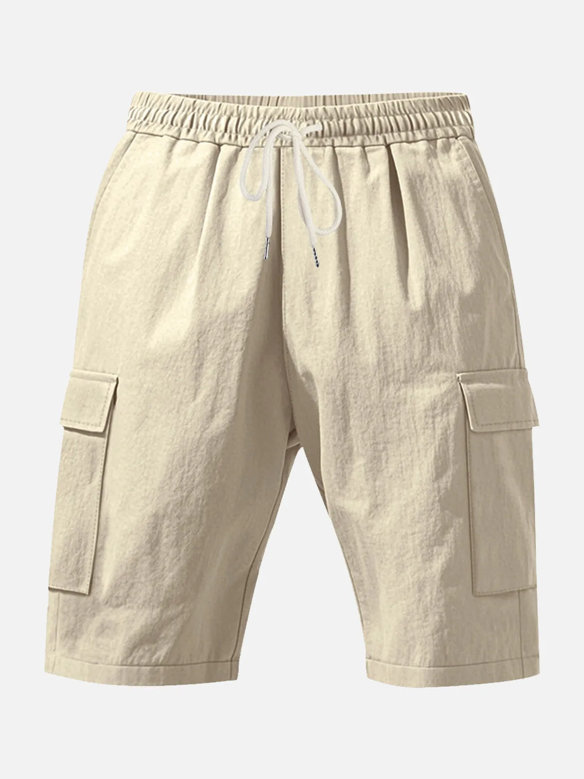 Men's Solid Color Linen Shorts Waist Drawstring Cargo Shorts sold by Eleven Oasis product image thumbnail 2