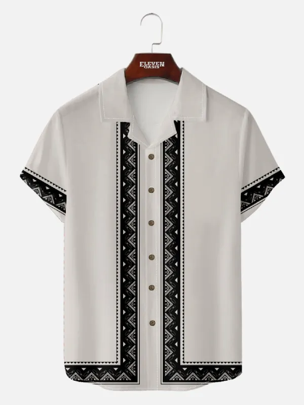 Men's Geometric Border Trim Short Sleeve Shirt sold by Eleven Oasis