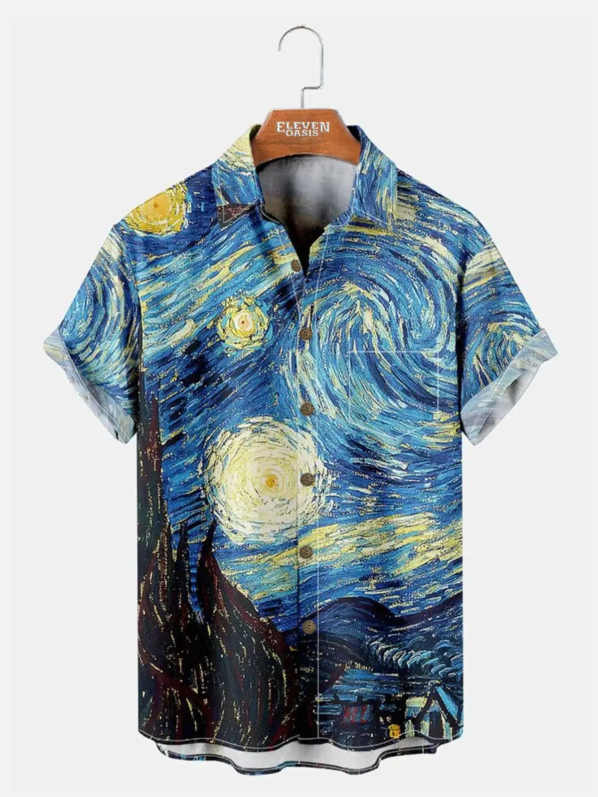 Mens Retro Van Gogh The Starry Night Lapel Loose Short Sleeve Funky Hawaiian Shirts sold by Eleven Oasis