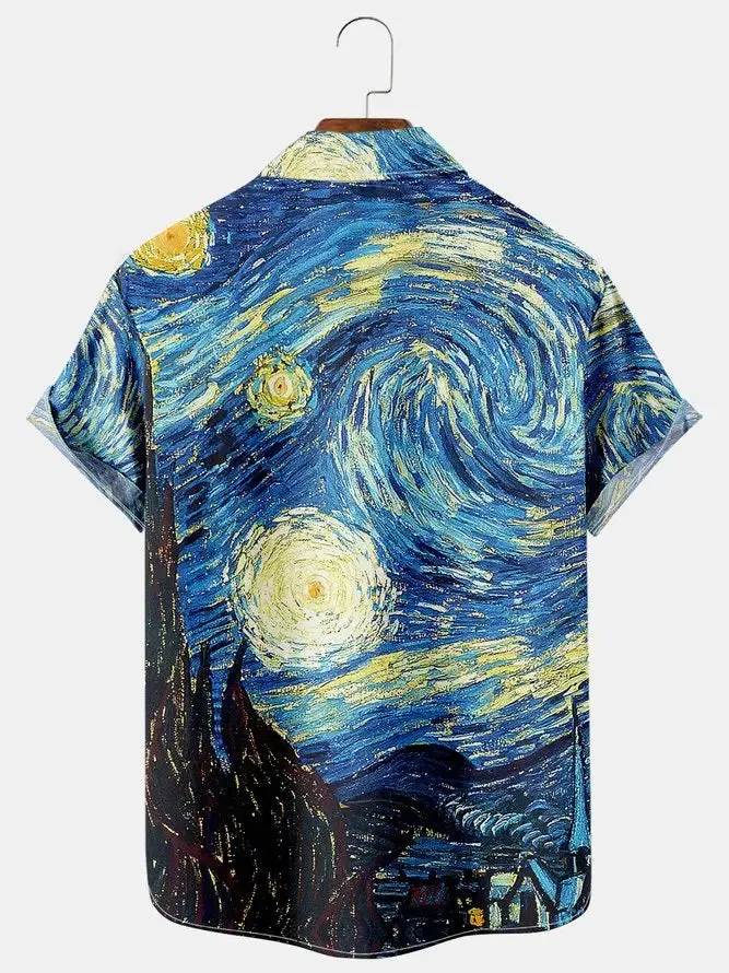 Mens Retro Van Gogh The Starry Night Lapel Loose Short Sleeve Funky Hawaiian Shirts sold by Eleven Oasis product image thumbnail 2