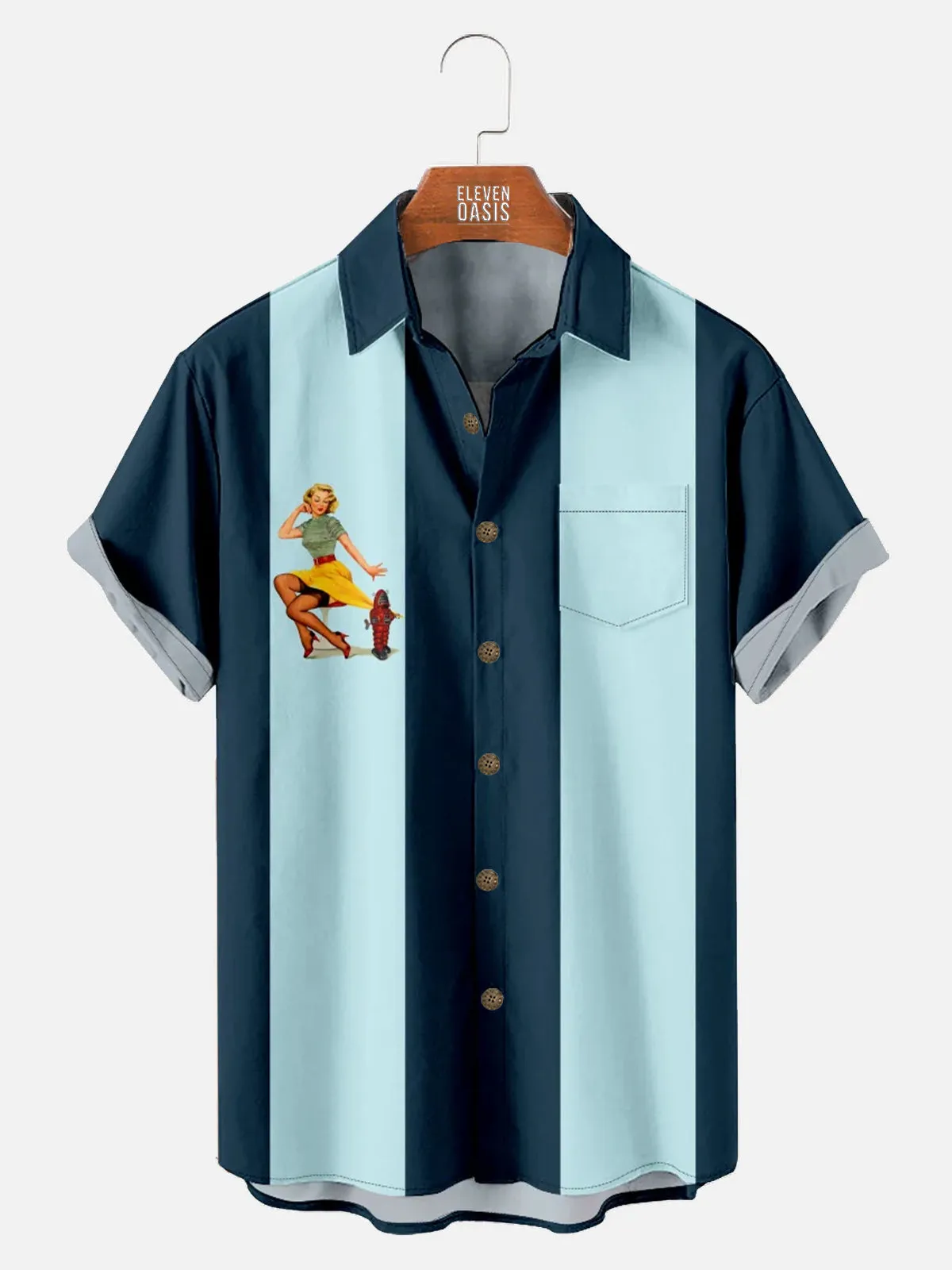 Tall Men's Vintage Pin-Up Bowling Short Sleeve Shirt sold by Eleven Oasis