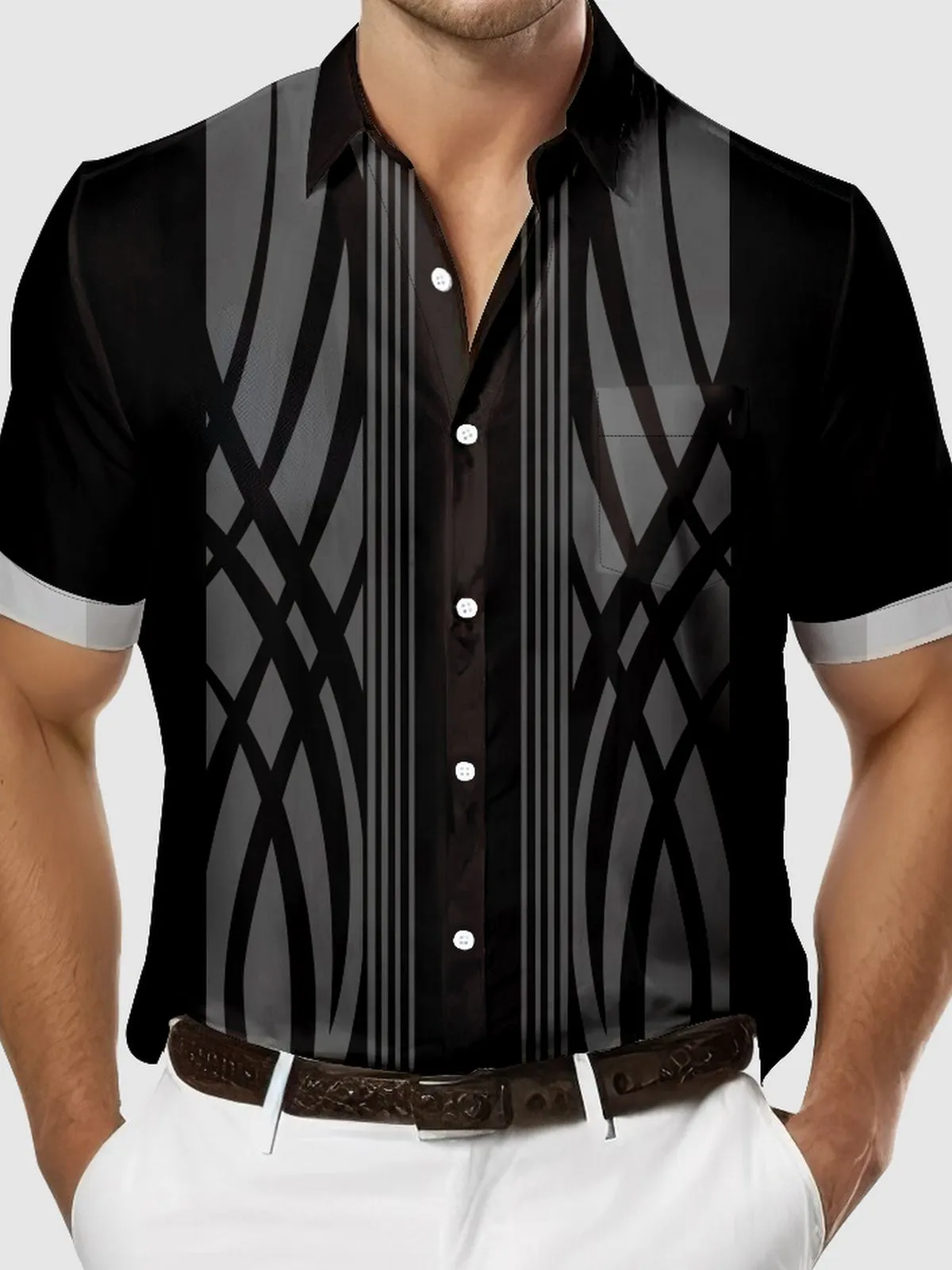 Tall Men's Racing Stripe Geometric Short Sleeve Shirt sold by Eleven Oasis product image thumbnail 3