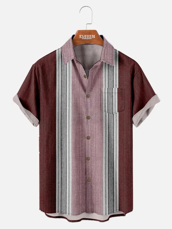 Tall Men's Striped Detail Pattern Short Sleeve Shirt sold by Eleven Oasis