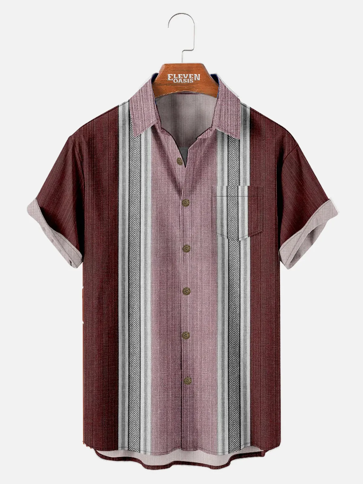 Tall Men's Striped Detail Pattern Short Sleeve Shirt sold by Eleven Oasis