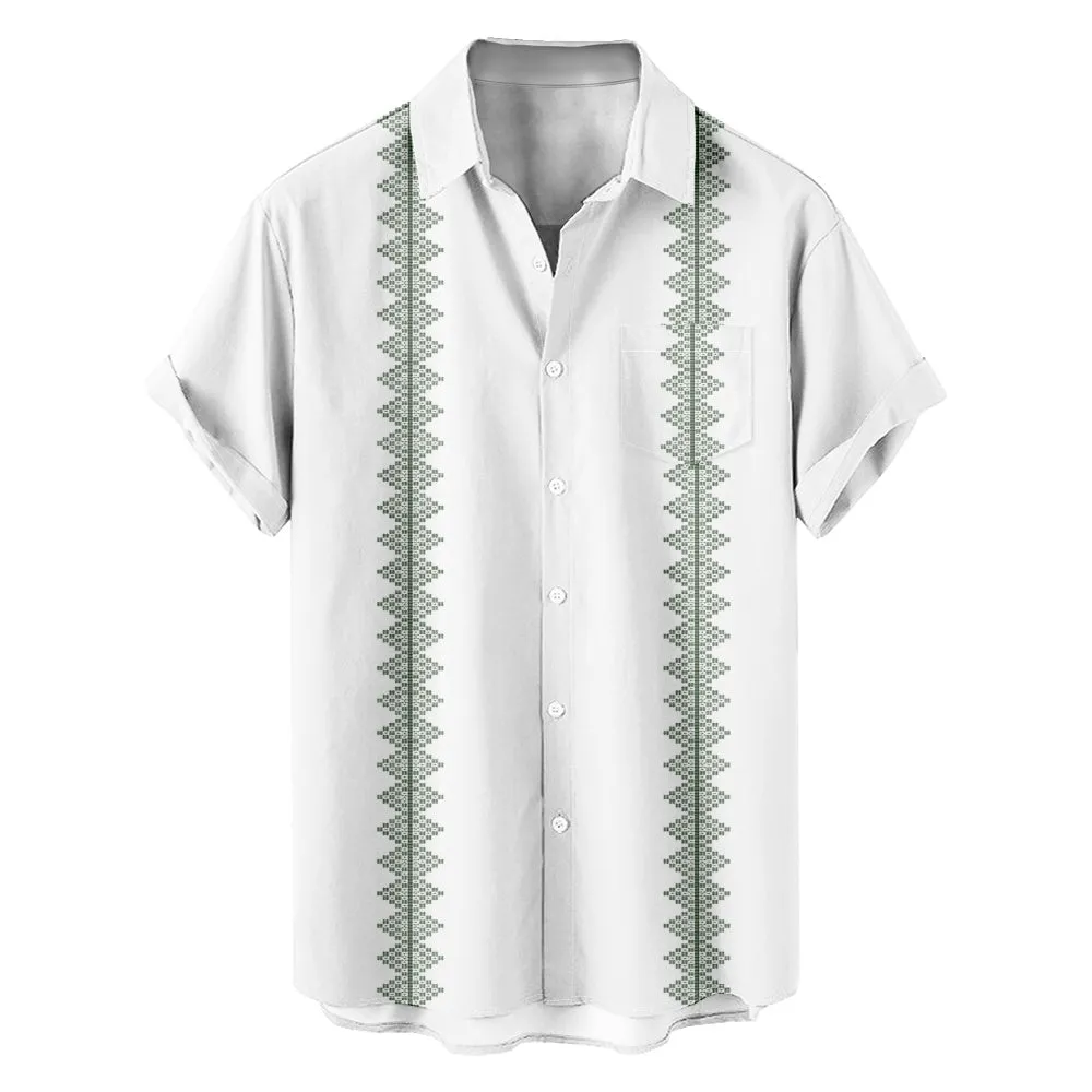 Tall Men's Geometric Trim Pattern Short Sleeve Shirt sold by Eleven Oasis