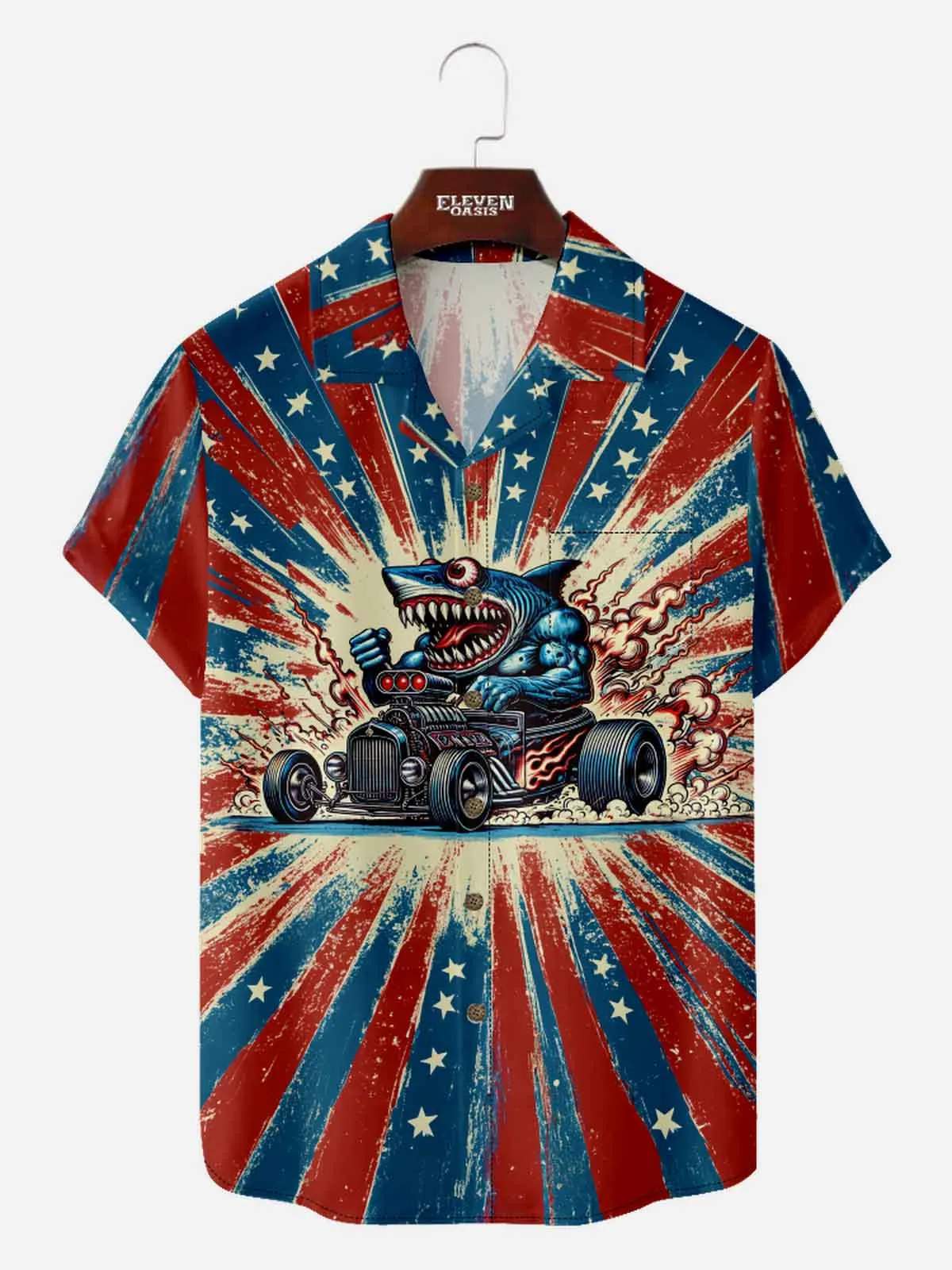 Men's Muscle Shark Hot Rod Explosion Short Sleeve Shirt sold by Eleven Oasis