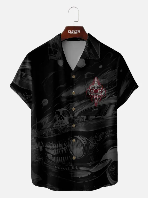 Men's HotRod & Automotive Camp Collar Short Sleeve Shirt Bones of Speed Skull Rod sold by Eleven Oasis