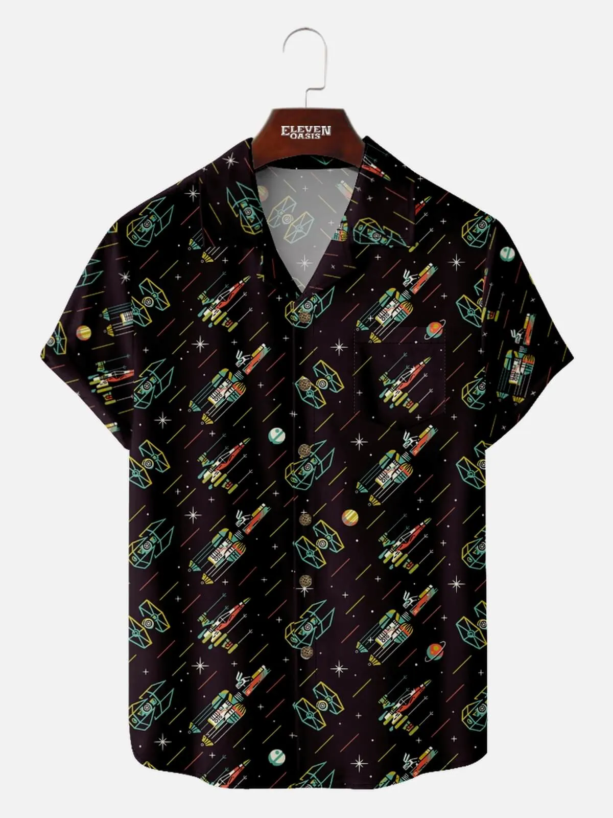 Men's Star Wars Spaceships and Planets Short Sleeve Shirt sold by Eleven Oasis