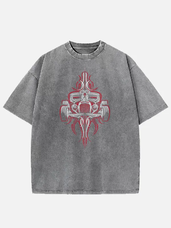 Pinstripe Hot Rod Speed Lines Acid Wash Cotton T-Shirt sold by Eleven Oasis