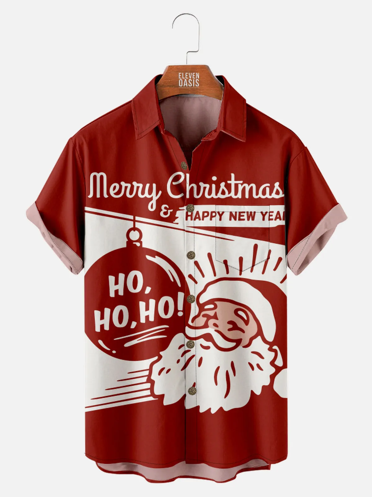 Tall Men's Retro Ho Ho Ho Santa Christmas Short Sleeve Shirt sold by Eleven Oasis