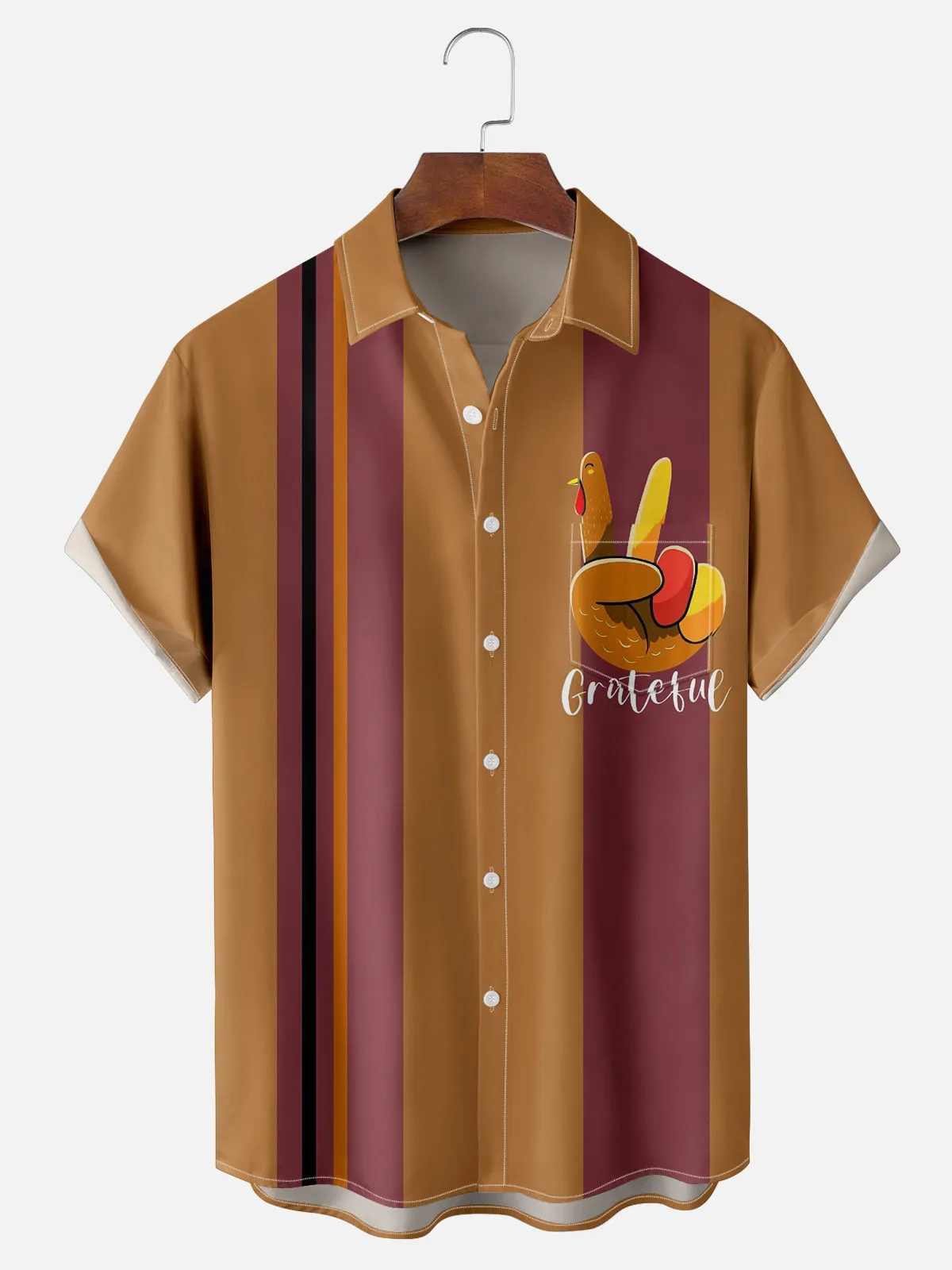 Tall Men's Grateful Turkey Stripe Thanksgiving Short Sleeve Shirt sold by Eleven Oasis