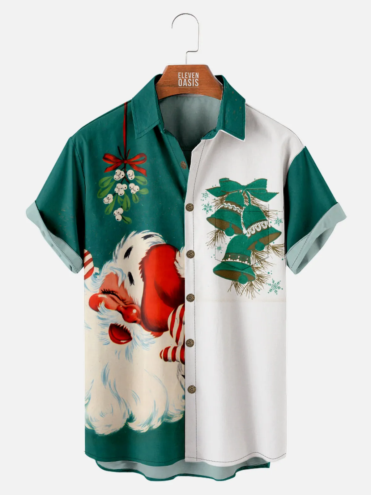 Tall Men's Vintage Mistletoe Santa Christmas Short Sleeve Shirt sold by Eleven Oasis