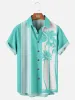 Tall Men's Palm Trees Striped Bowling Short Sleeve Shirt sold by Eleven Oasis