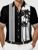 Tall Men's Palm Trees Striped Bowling Short Sleeve Shirt sold by Eleven Oasis