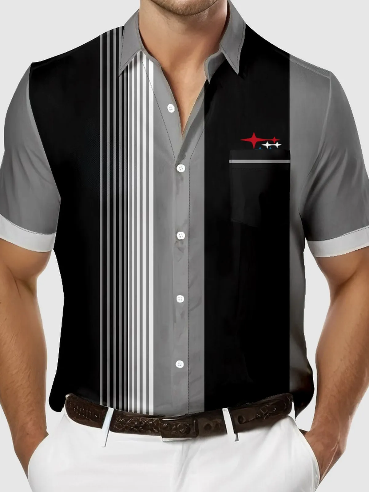 Tall Men's Subaru Stars Striped Short Sleeve Shirt sold by Eleven Oasis product image thumbnail 3