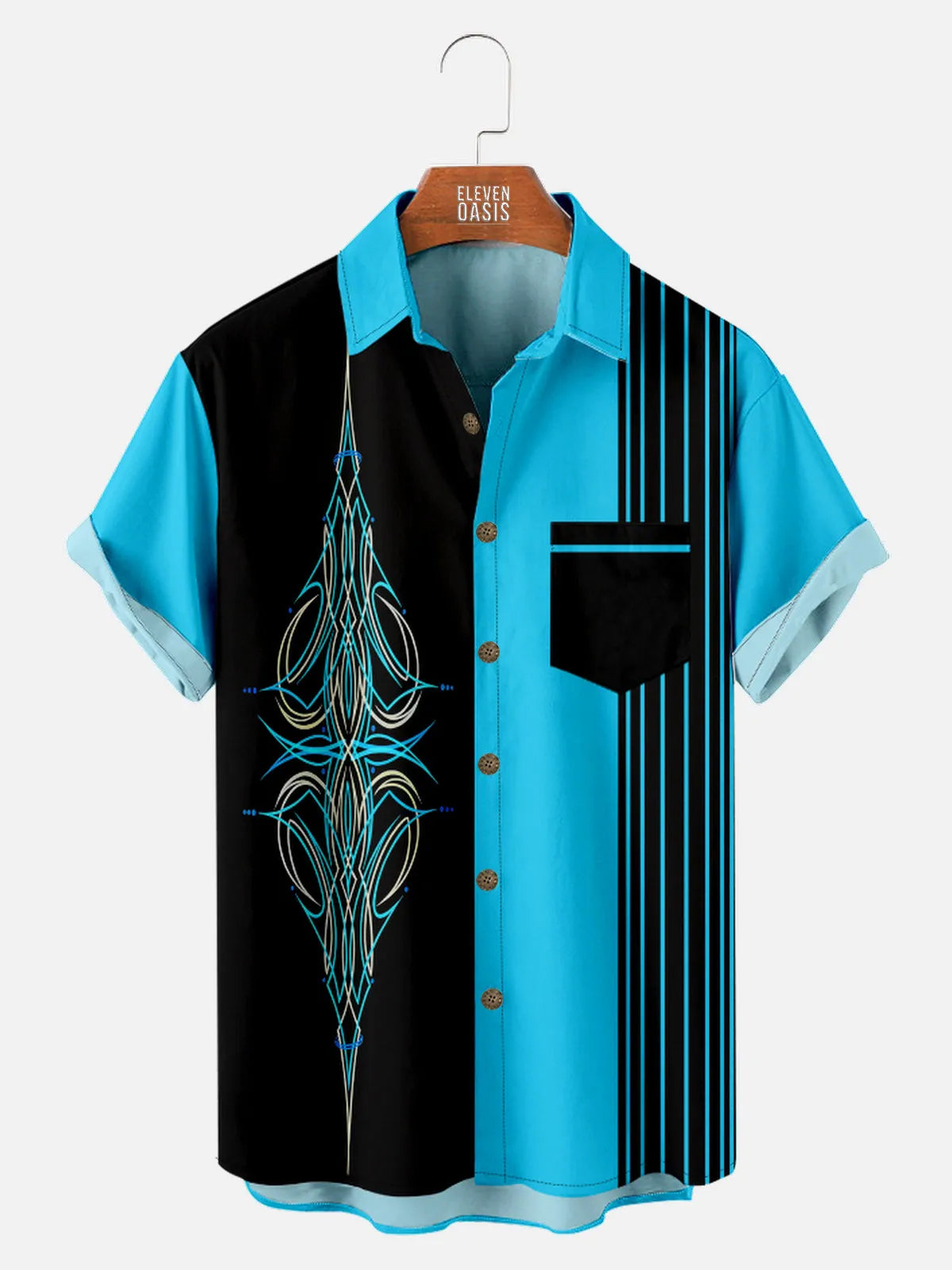 Tall Men's Retro Pinstripe Racing Panel Short Sleeve Shirt sold by Eleven Oasis