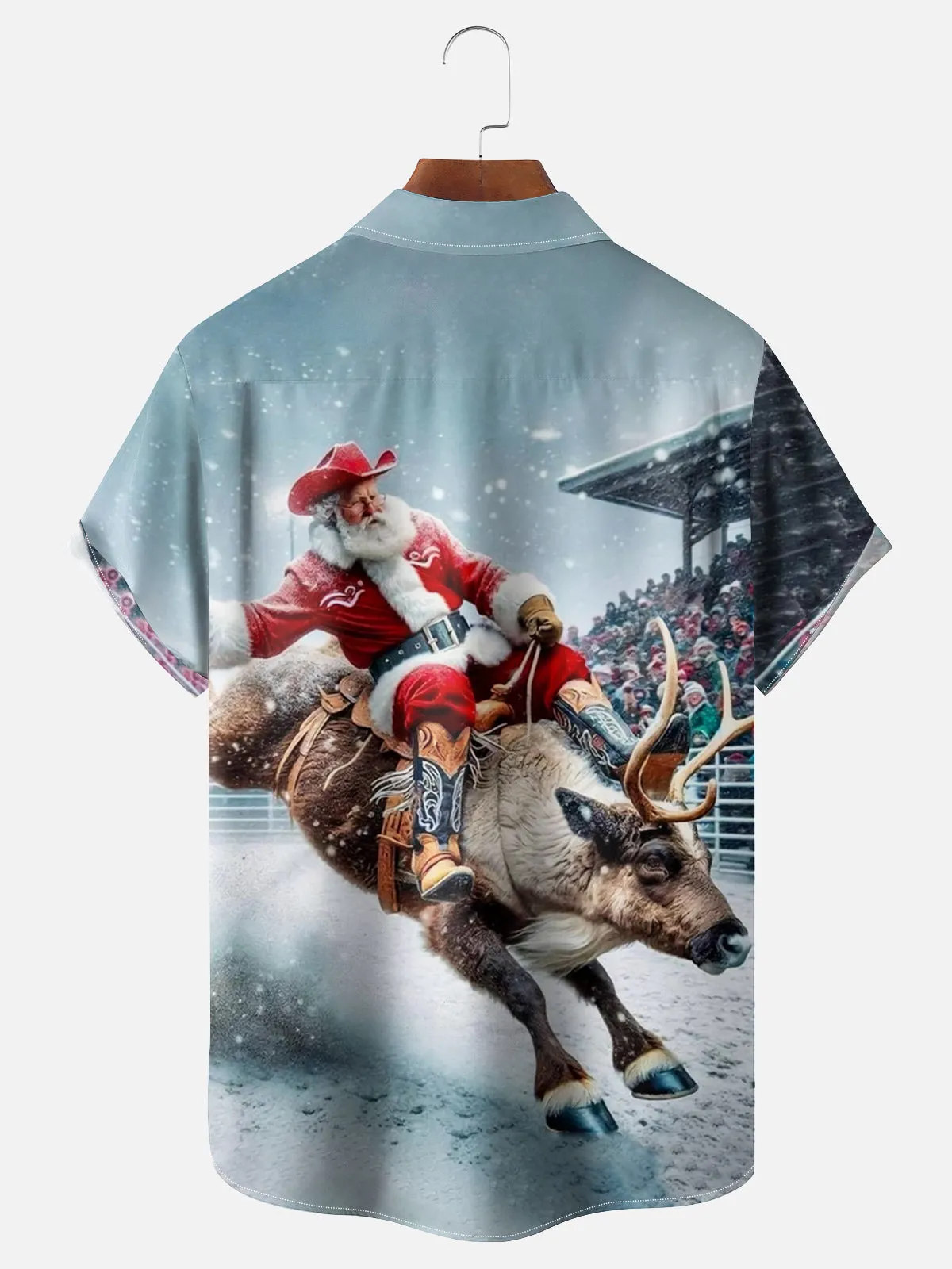 Tall Men's Rodeo Reindeer Santa Christmas Short Sleeve Shirt sold by Eleven Oasis product image thumbnail 2