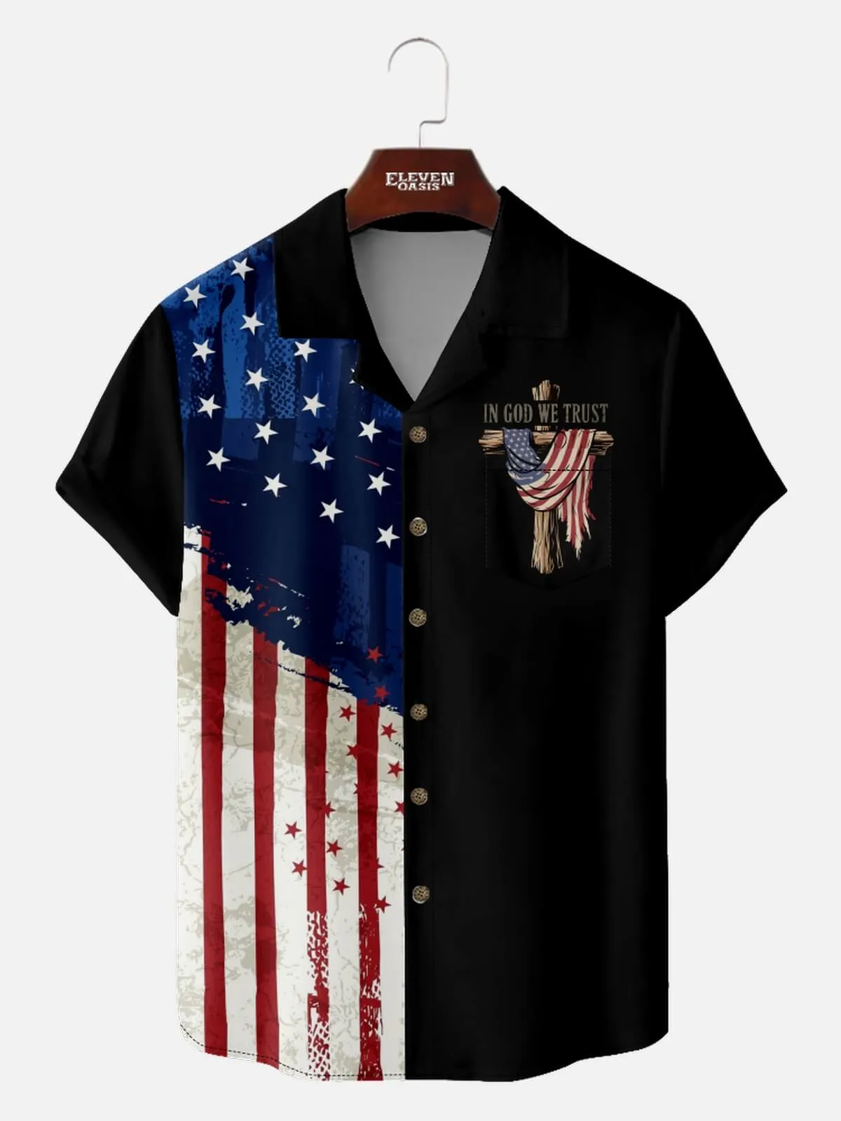 Men's Faith Camp Collar Short Sleeve Shirt Easter Cross Flag Design sold by Eleven Oasis