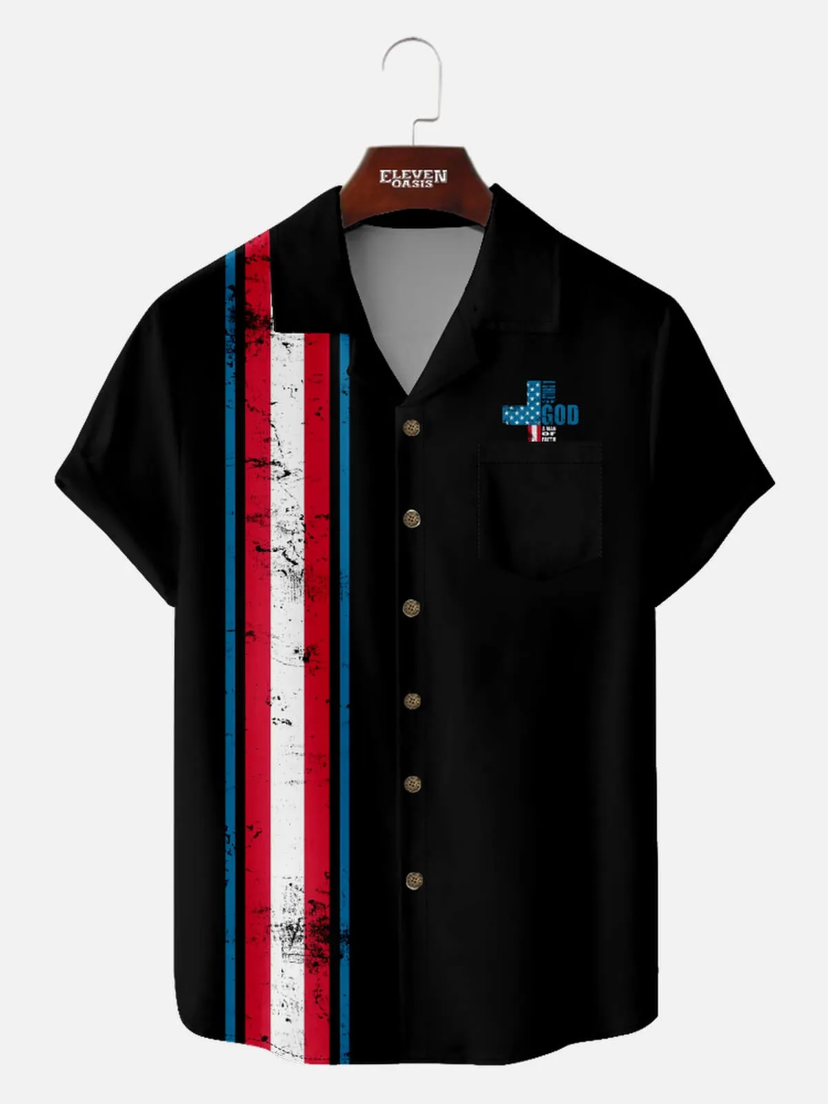 Men's Faith Camp Collar Short Sleeve Shirt Easter Cross Stripes God Design sold by Eleven Oasis