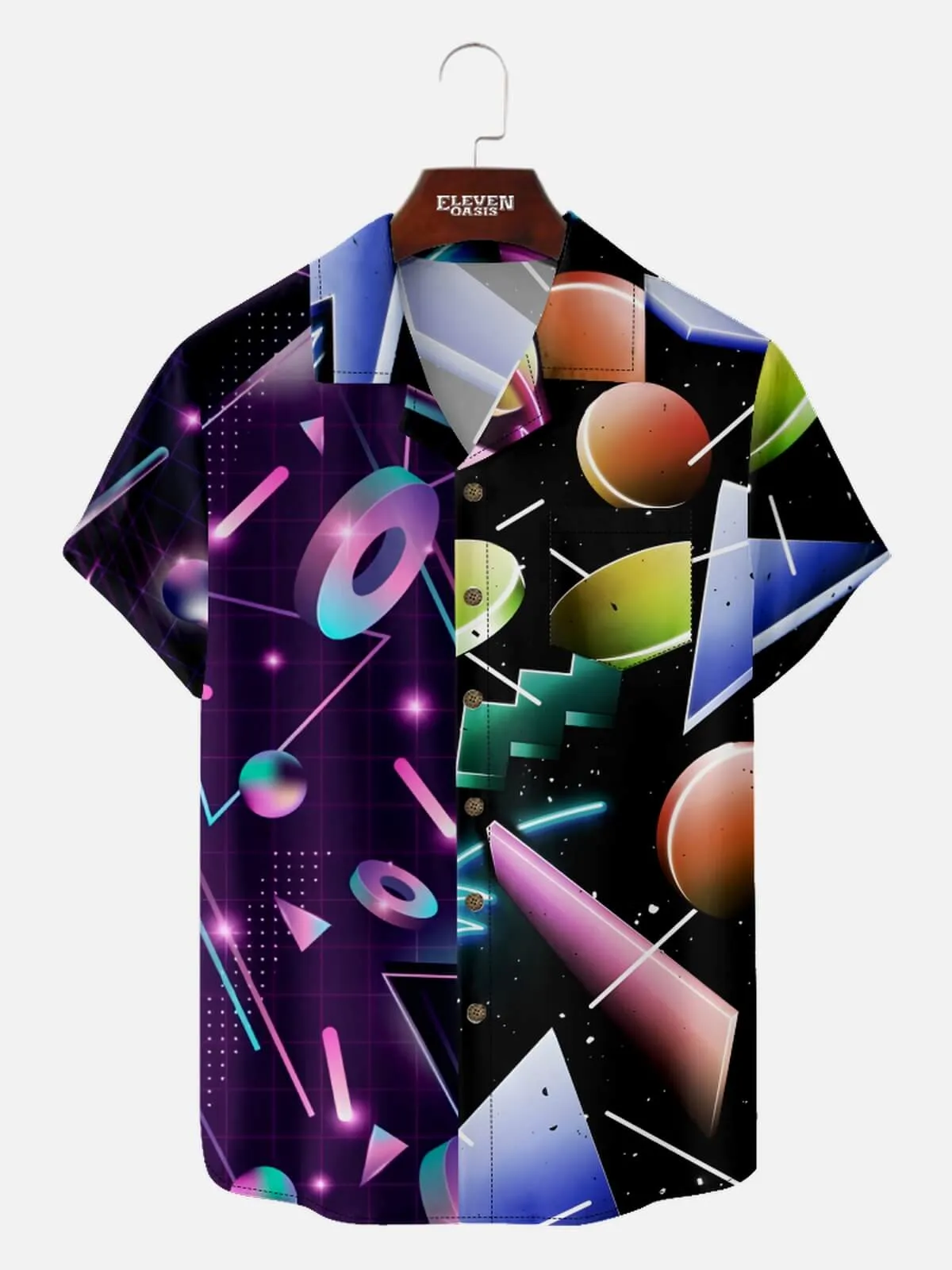 Men's Modern Art Camp Collar Short Sleeve Shirt Digital Geometry sold by Eleven Oasis