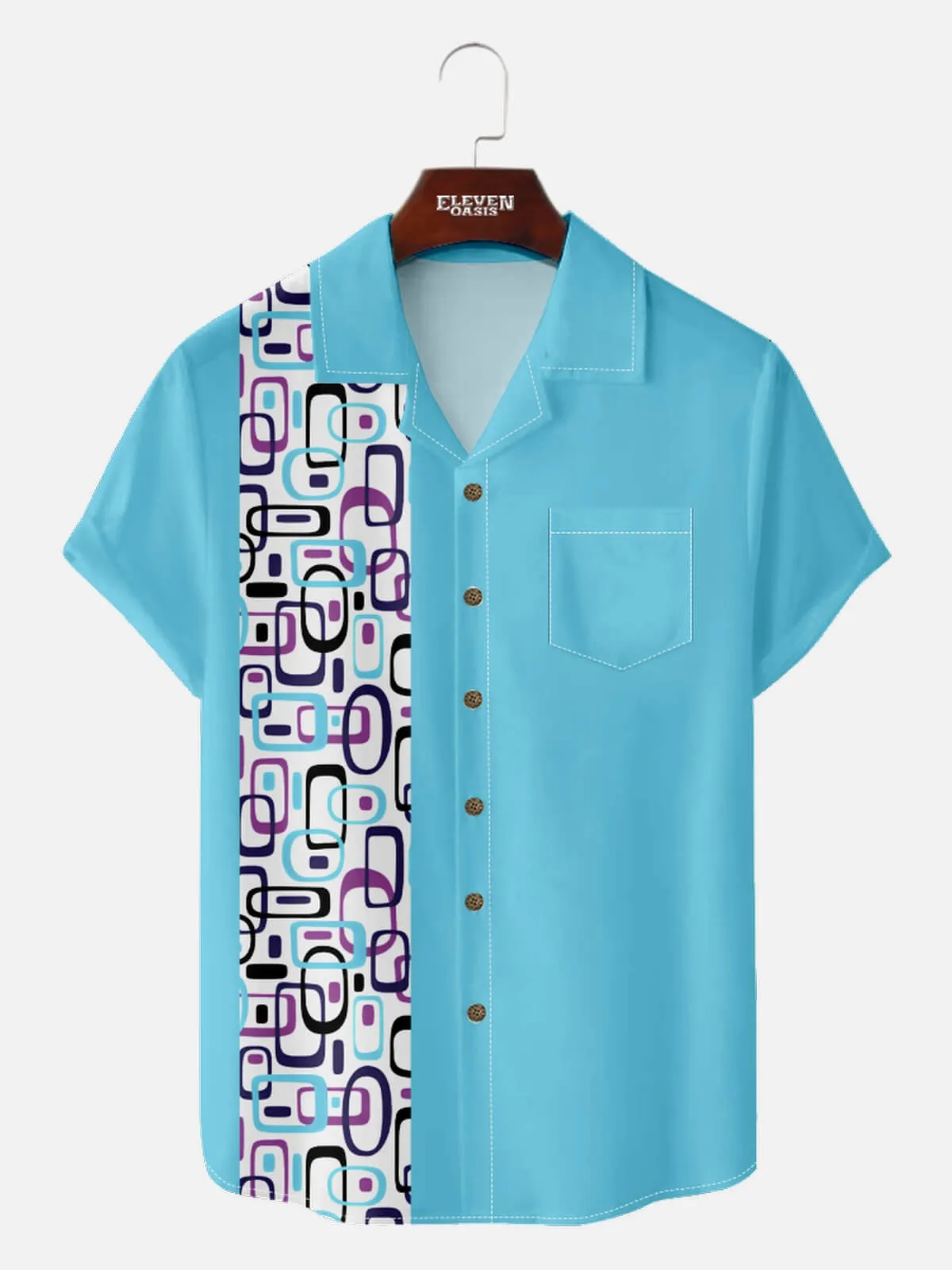 Men's Modern Art Camp Collar Short Sleeve Shirt Iconic 70s Pattern in Purple sold by Eleven Oasis product image thumbnail 2