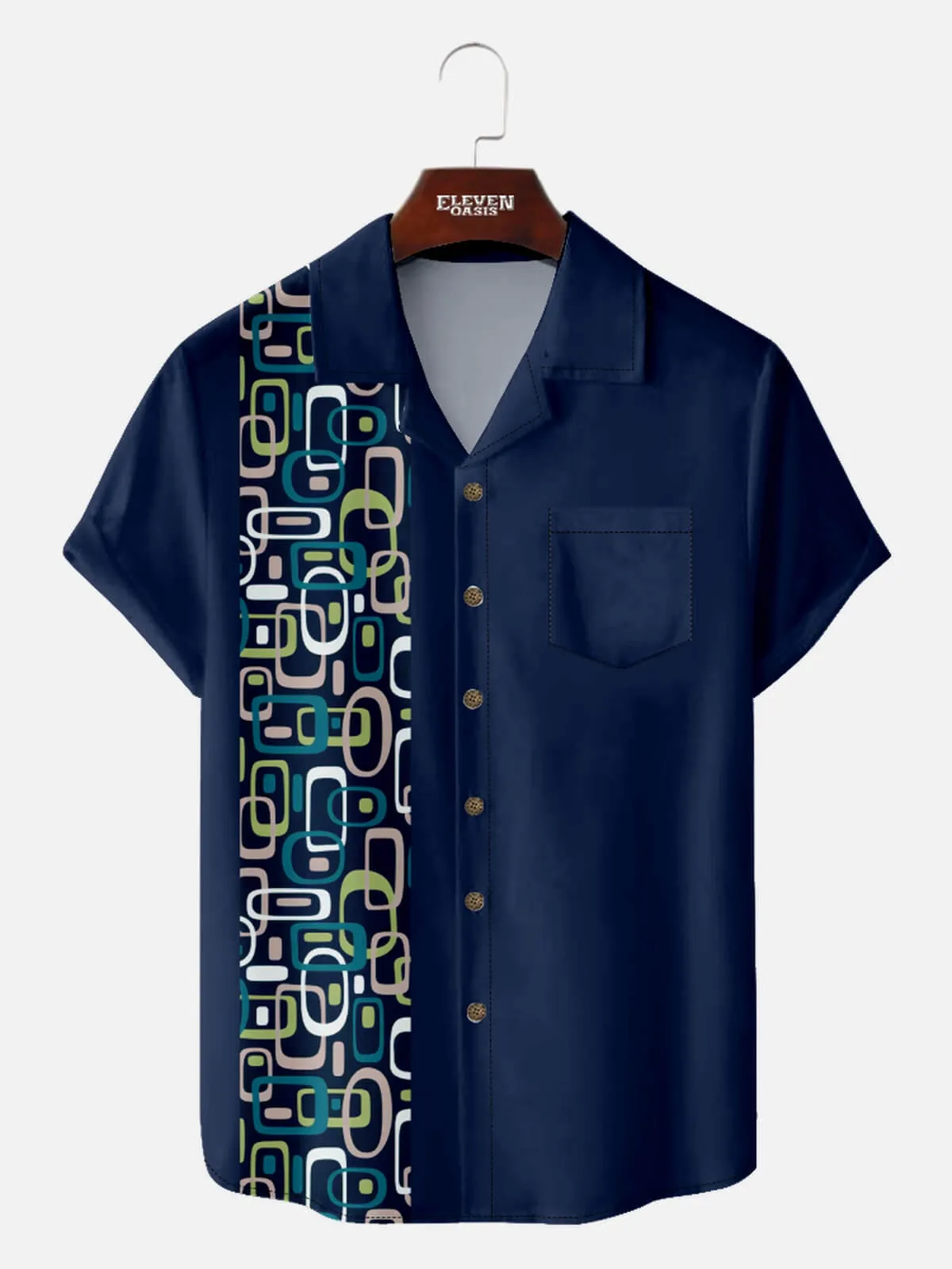 Men's Modern Art Camp Collar Short Sleeve Shirt Iconic 70s Pattern in Purple sold by Eleven Oasis product image thumbnail 4