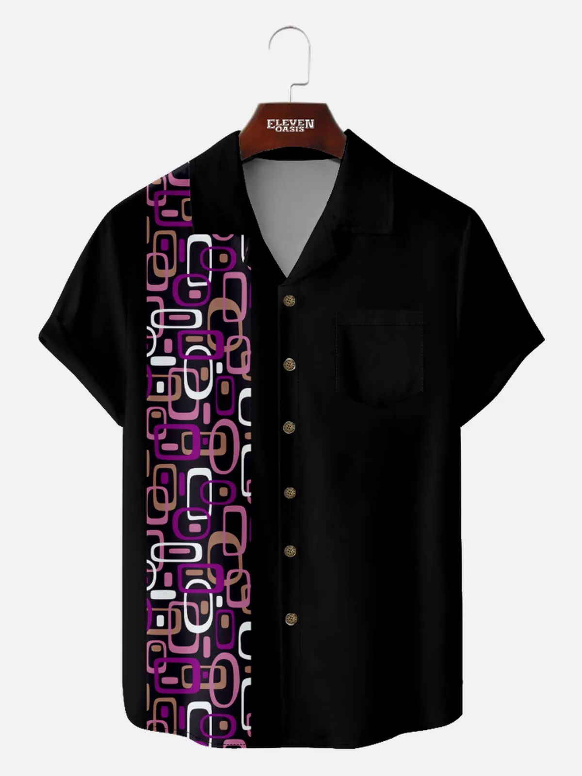 Men's Modern Art Camp Collar Short Sleeve Shirt Iconic 70s Pattern in Purple sold by Eleven Oasis product image thumbnail 3