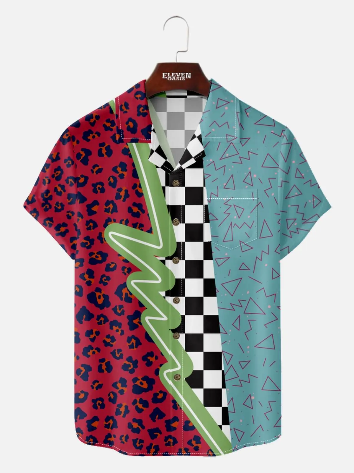 Men's Mixed Pattern Block Short Sleeve Shirt sold by Eleven Oasis