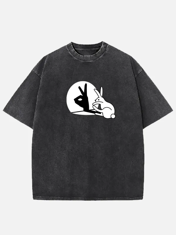 Easter Bunny Hand Shadow Puppet Acid Wash Cotton T-Shirt sold by Eleven Oasis