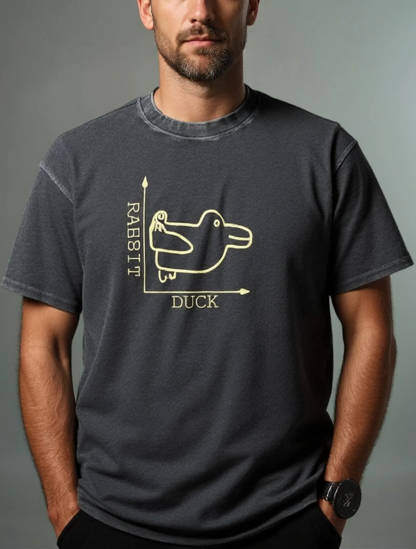 Duck vs Rabbit Optical Illusion Math Humor Acid Wash Cotton T-Shirt sold by Eleven Oasis product image thumbnail 2