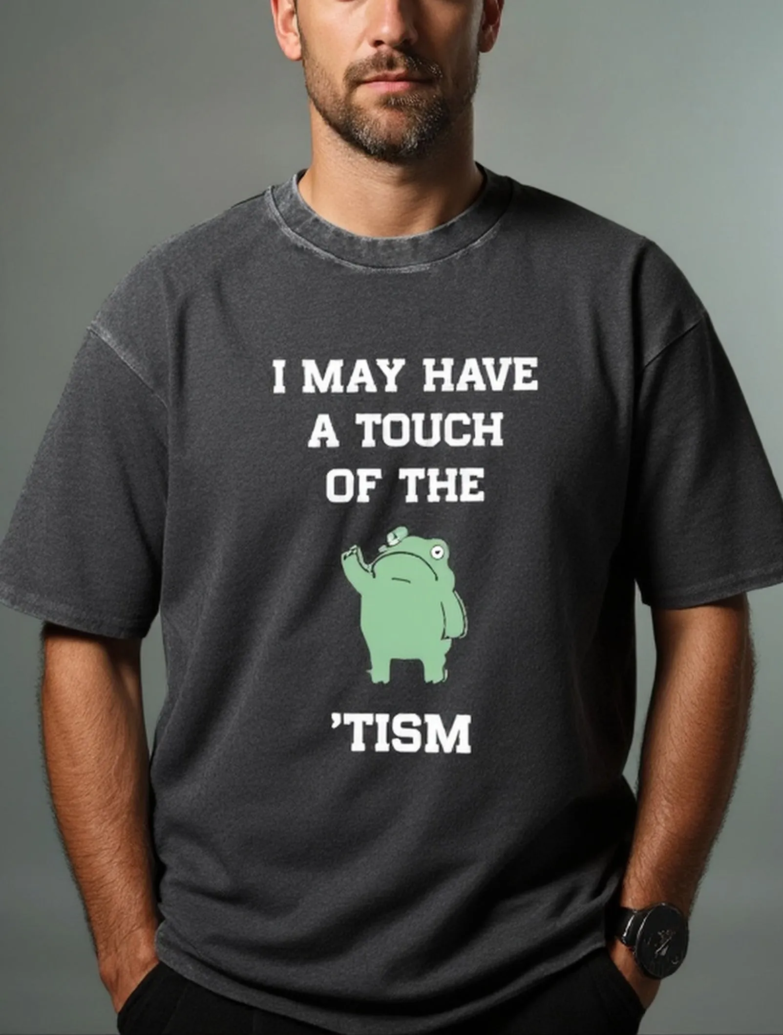 Touch of the Tism Frog Meme Acid Wash Cotton T-Shirt sold by Eleven Oasis product image thumbnail 2
