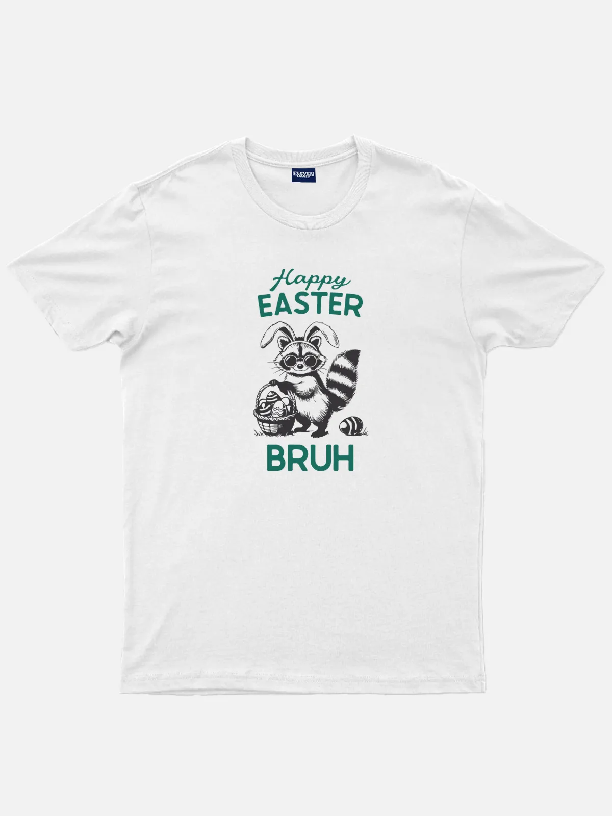 Happy Easter Bruh Raccoon Bunny Disguise Cotton T-Shirt sold by Eleven Oasis product image thumbnail 3