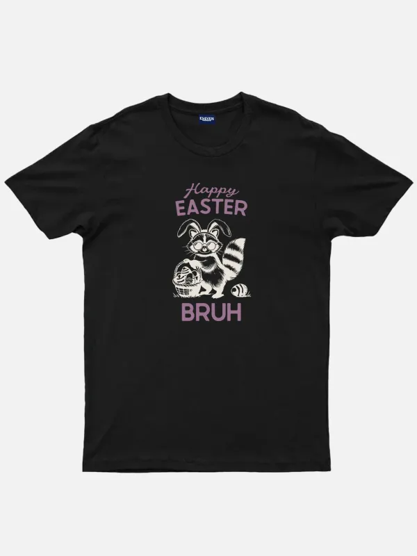 Happy Easter Bruh Raccoon Bunny Disguise Cotton T-Shirt sold by Eleven Oasis