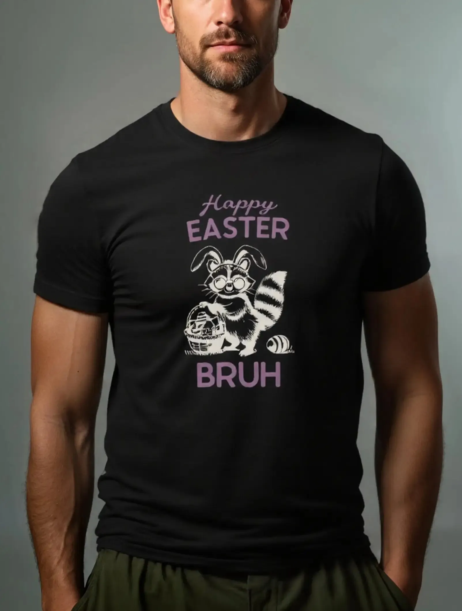Happy Easter Bruh Raccoon Bunny Disguise Cotton T-Shirt sold by Eleven Oasis product image thumbnail 2