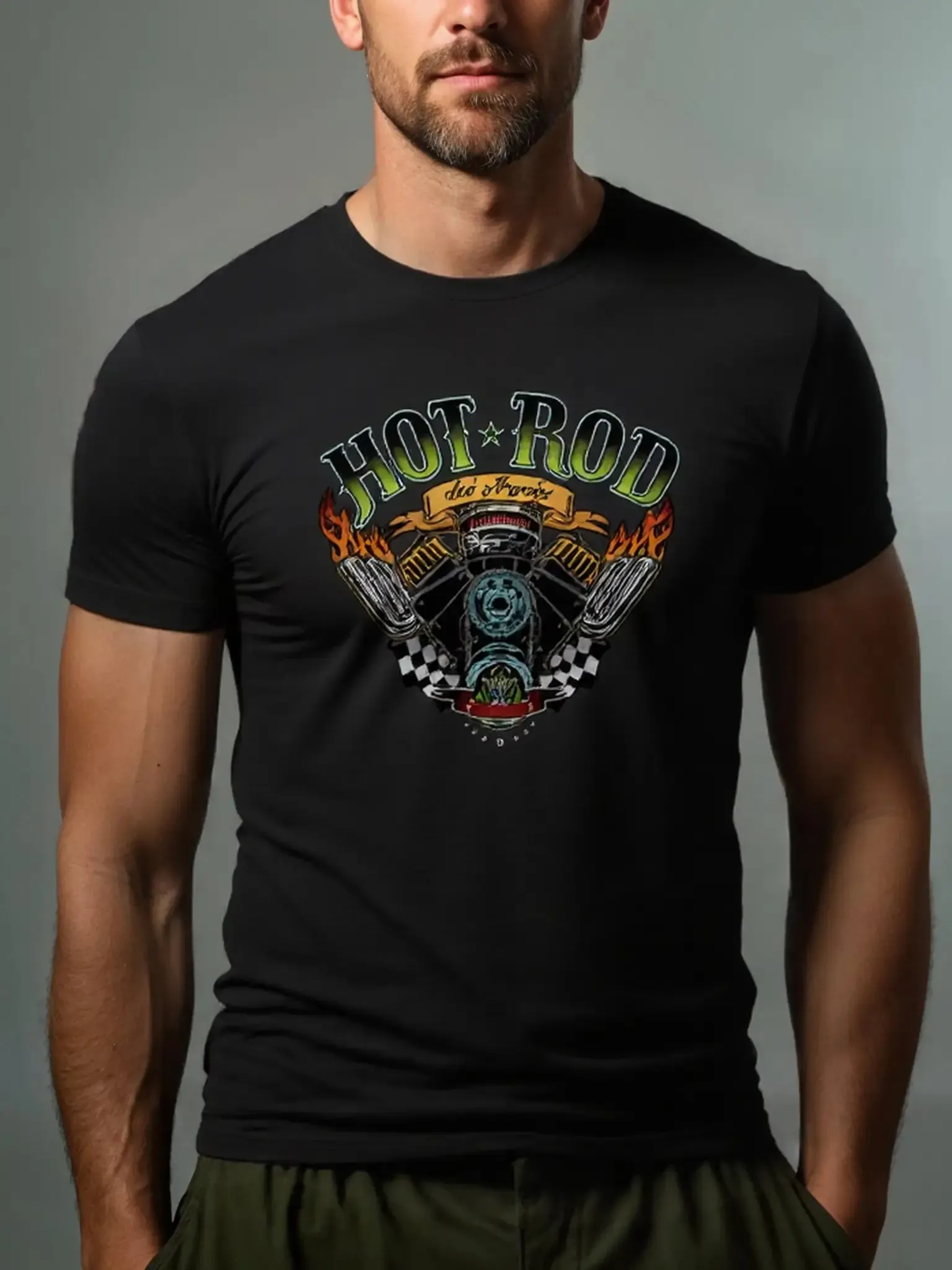 Hot Rod Engine Power Flames Cotton T-Shirt sold by Eleven Oasis product image thumbnail 2