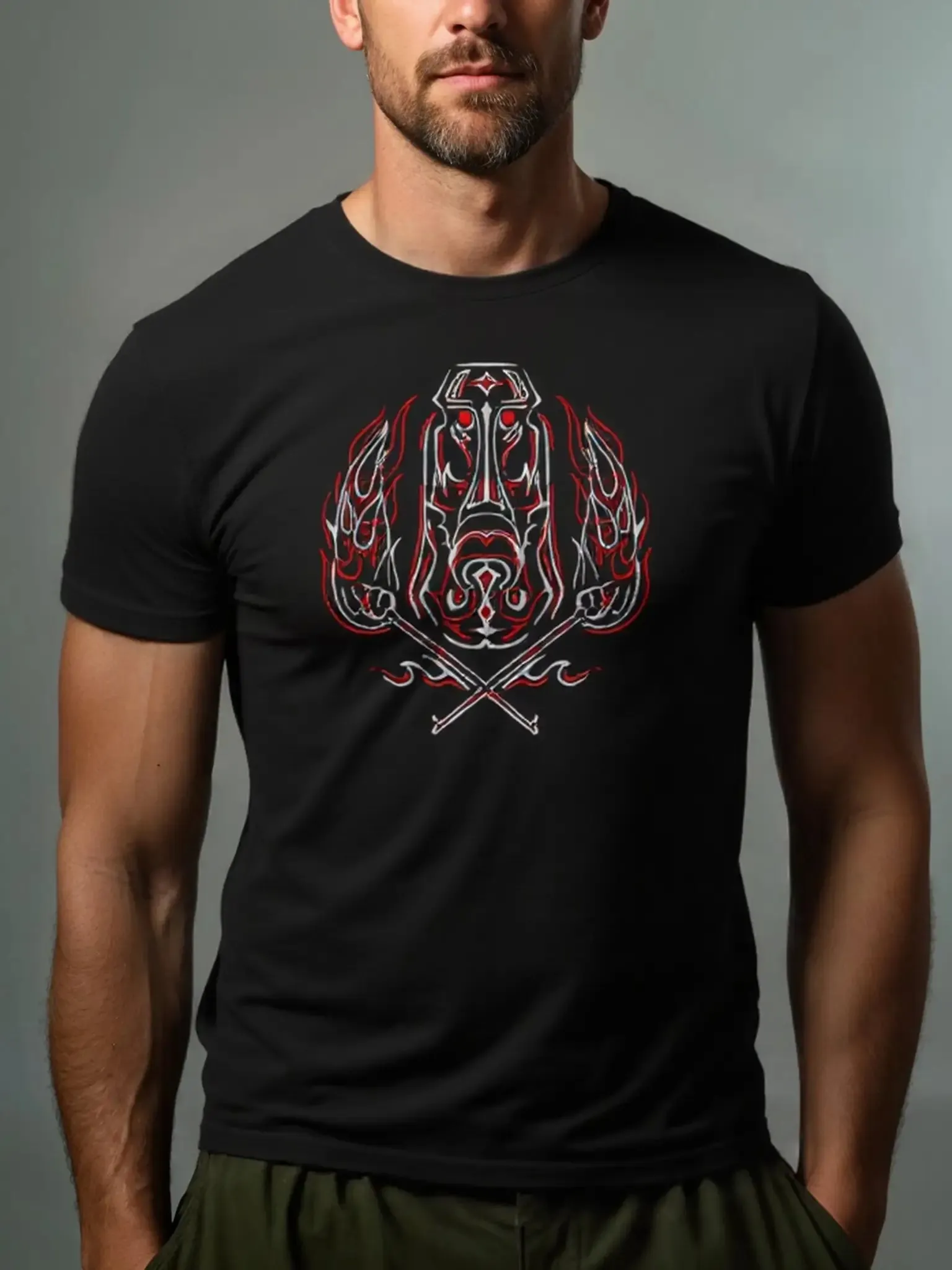 Pinstripe Tiki Art Cotton T-Shirt sold by Eleven Oasis product image thumbnail 2