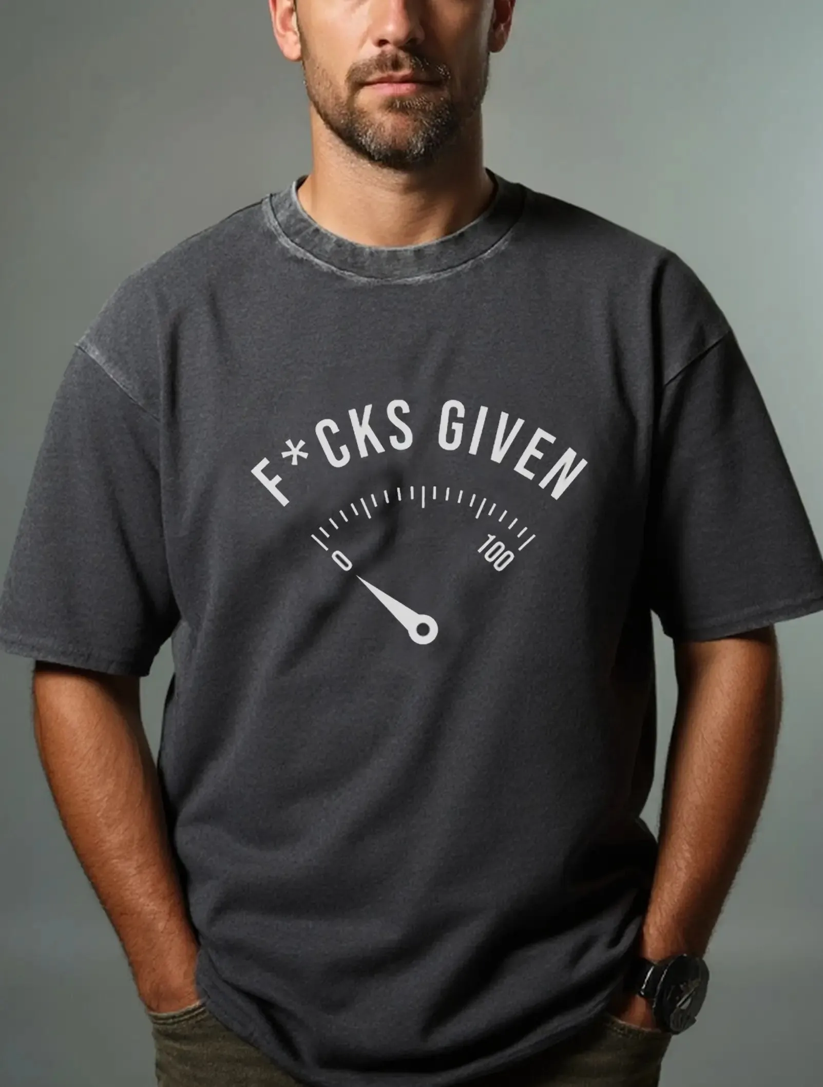 Zero F*cks Given Gauge Meter Acid Wash Cotton T-Shirt sold by Eleven Oasis product image thumbnail 2
