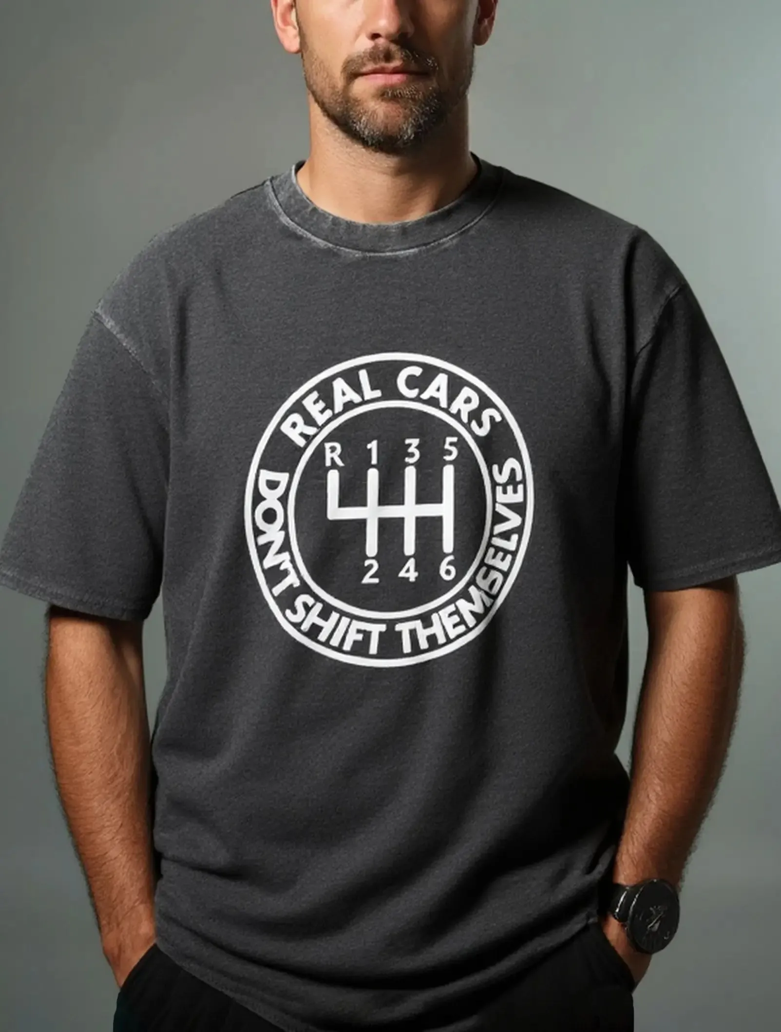 Real Cars Don't Shift Themselves Manual Transmission Acid Wash Cotton T-Shirt sold by Eleven Oasis product image thumbnail 2