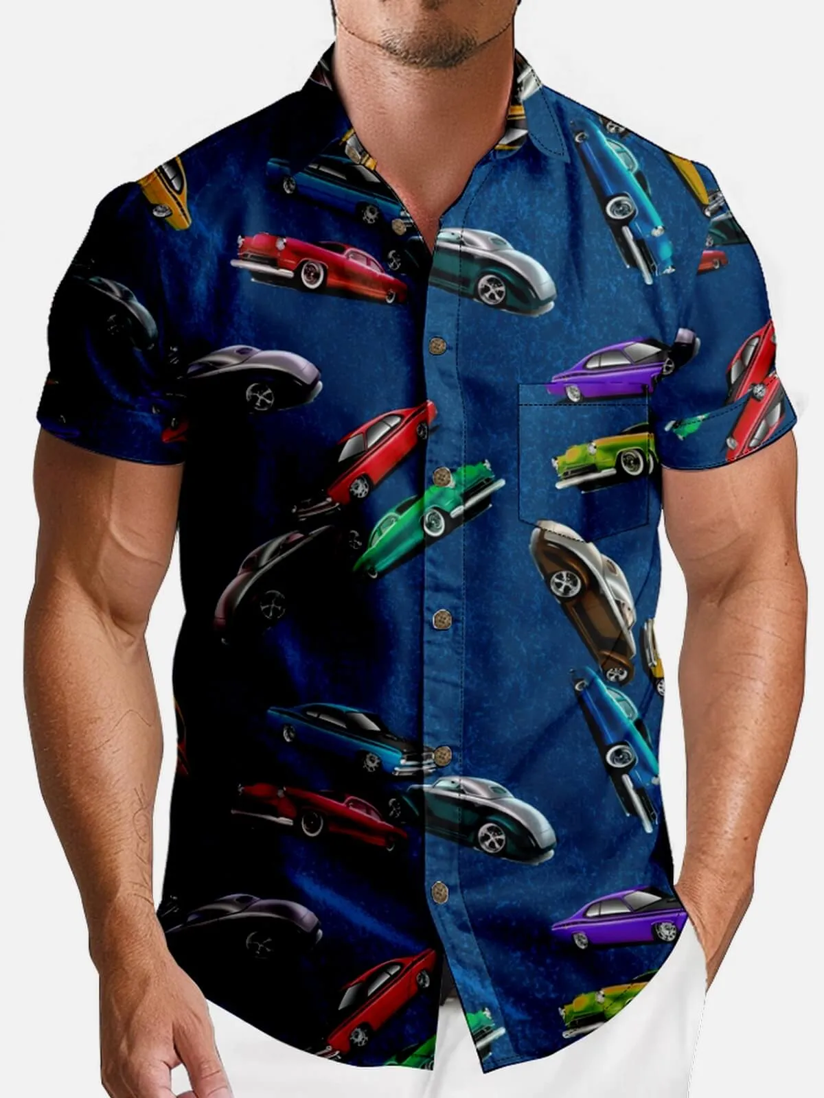 Men's Spread Collar Short Sleeve Shirts Retro Car Print sold by Eleven Oasis product image thumbnail 3