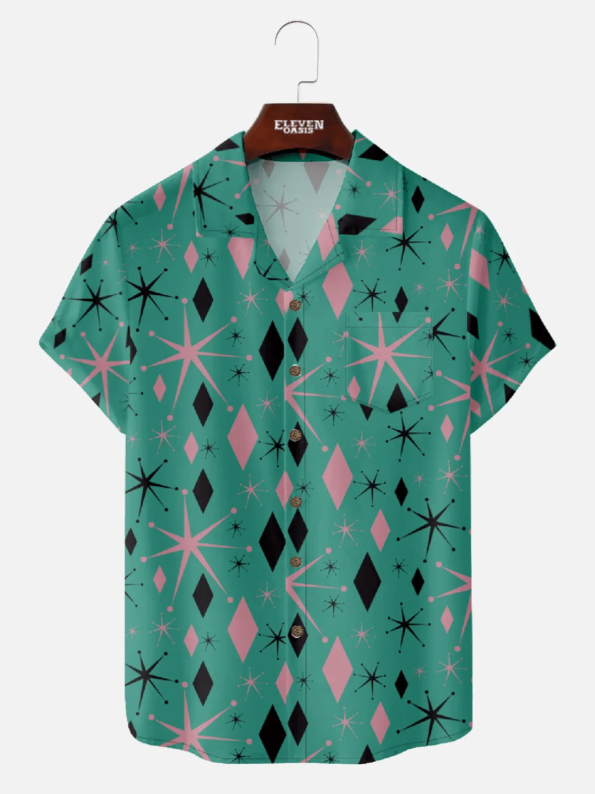 Men's Mid-Century Atomic Starburst Diamond Short Sleeve Shirt sold by Eleven Oasis