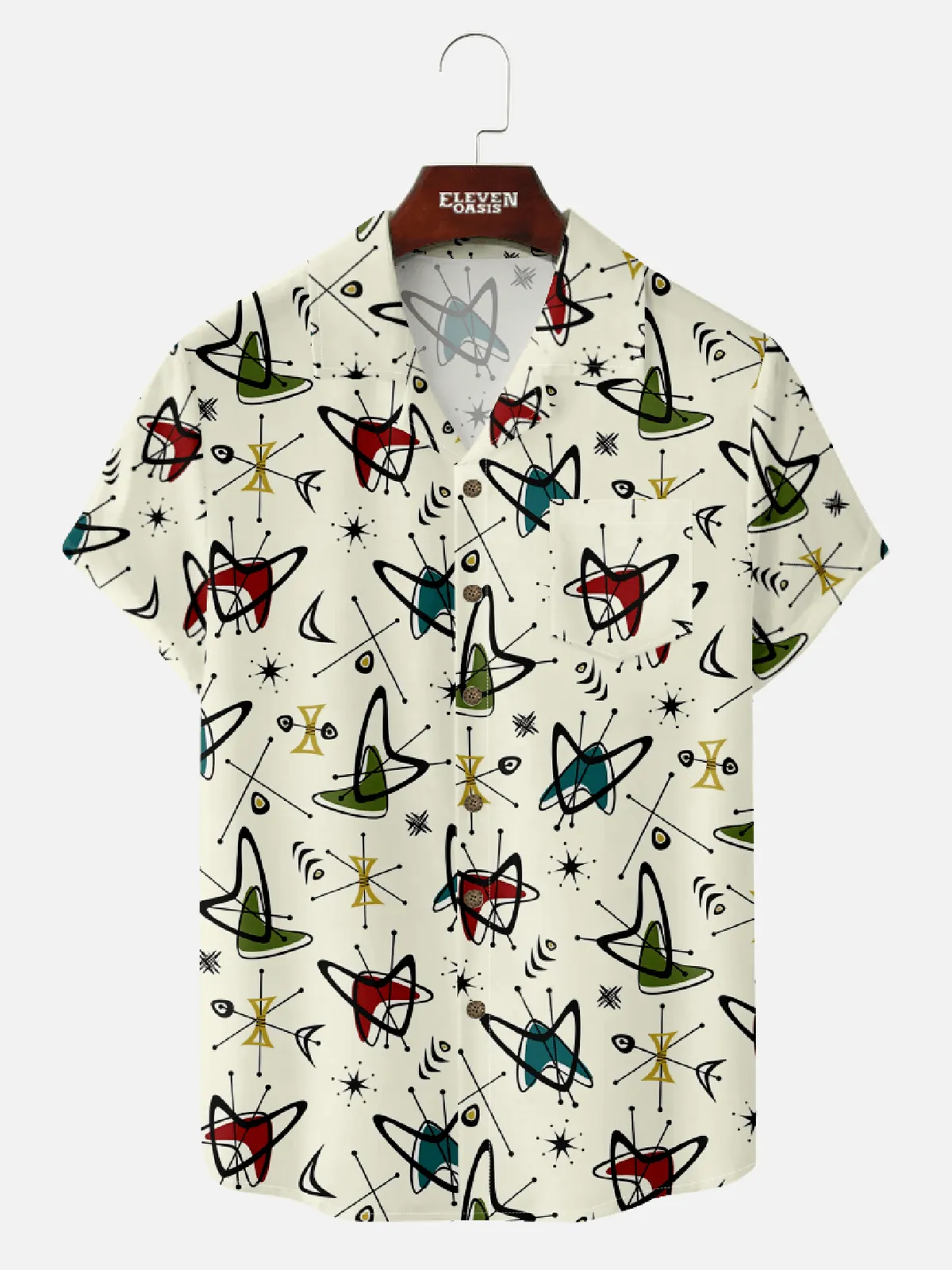 Men's Mid-Century Atomic Boomerang Short Sleeve Shirt sold by Eleven Oasis
