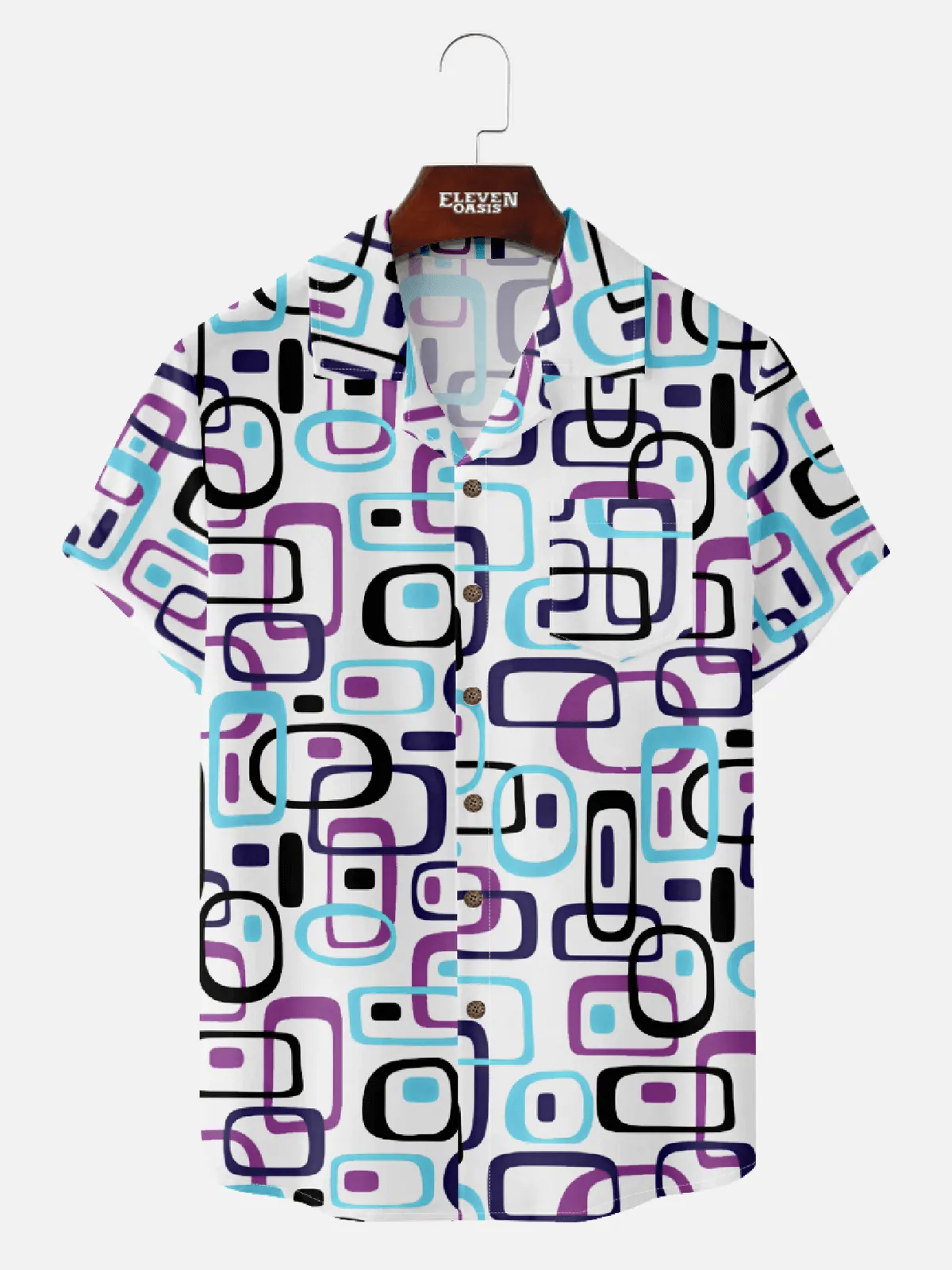 Men's Iconic 70s Pattern Camp Collar Short Sleeve Shirt sold by Eleven Oasis