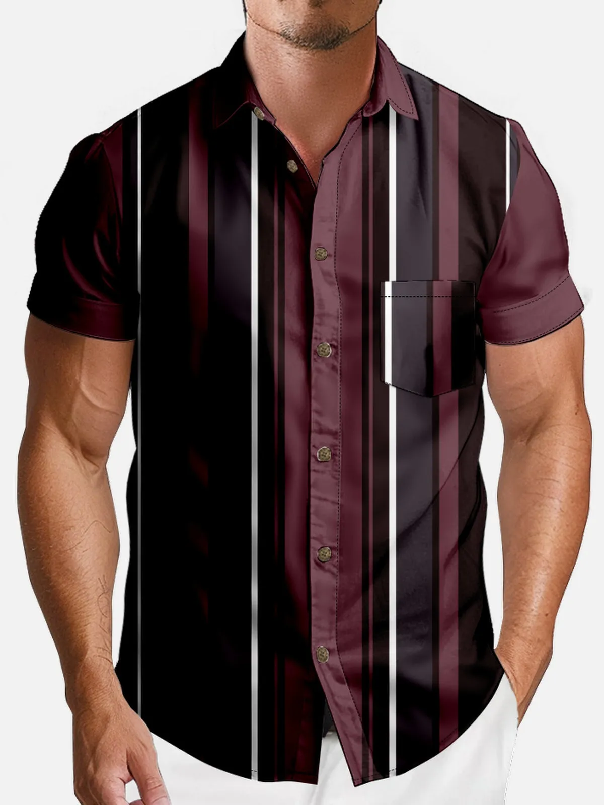 Men's Classic Spread Collar Short Sleeve Shirt - Timeless Stripe Design sold by Eleven Oasis product image thumbnail 2