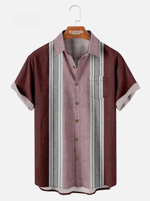 Men's Classic Spread Collar Short Sleeve Shirt - Timeless Stripe Design sold by Eleven Oasis