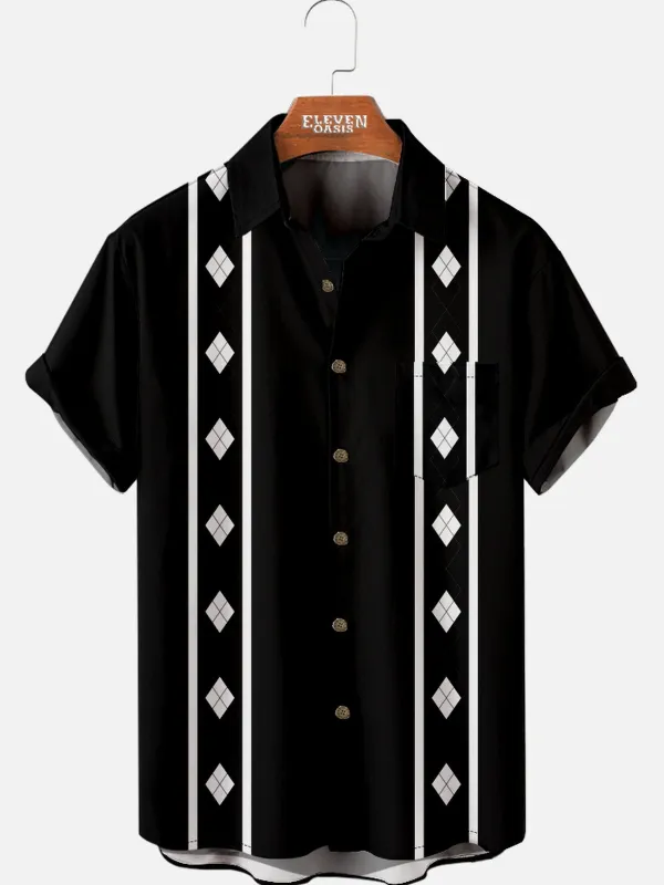 Men's Retro Diamond Stripe Short Sleeve Shirt - Chandler Bing Wardrobe sold by Eleven Oasis
